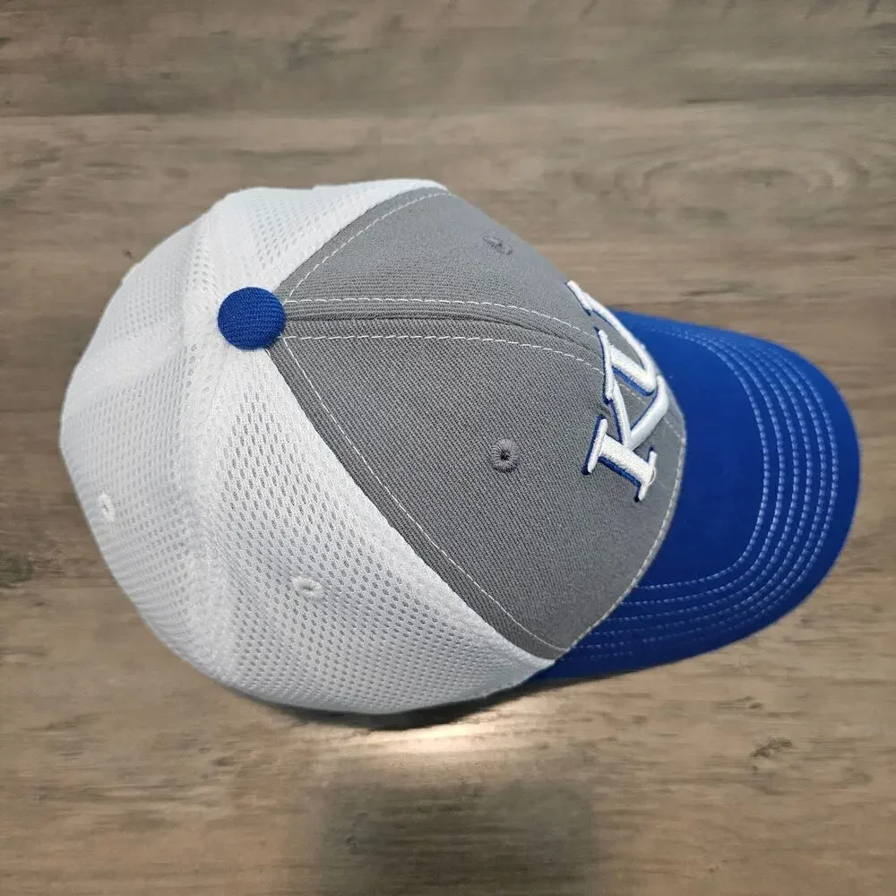 Vintage Kansas University Jayhawks Fitted Hat Cap 90s KU Blue Gray NCAA Retro